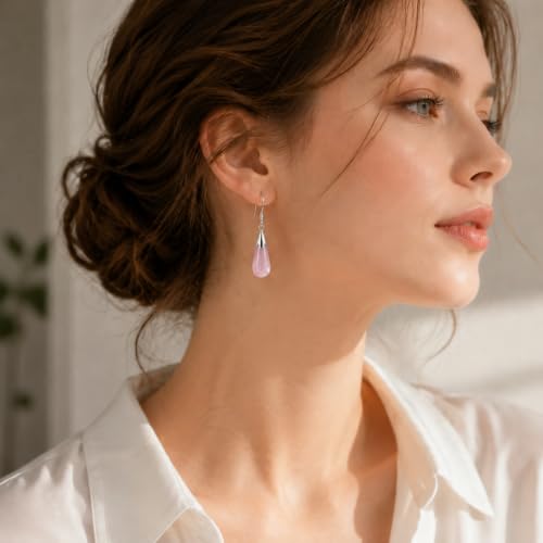 Rose Quartz Earrings for Women Crystal Dangle Drop Birthstone Jewelry - image 3