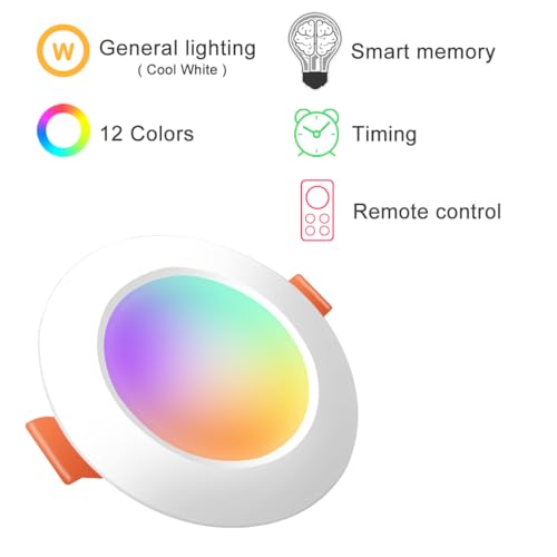 Jayool LED Recessed Ceiling Lights, 8W Colour Changing Downlights, Φ70-85mm Hole, Round Spotlights with Remote Control 12 RGB Colours with Timing, Warm White (2700K) 4 Pack