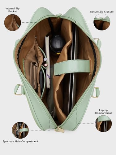 Image of Caprese Mist Laptop Bag, Large | Stylish Office Handbag for Women with 15.6 Inch Laptop Compartment with Adjustable & Detachable Sling Strap | Secure Zip Closure | Ideal for Office & Travel (Green)