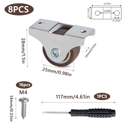 YSDMY Silent Castor Wheels - 8 Pcs 25mm, 96KG, Fixed Small Castors for Trash Can Box, coffe - Image 2