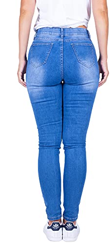 2LUV Women's Stretchy 5 Pocket Skinny Distressed Denim Jeans Medium Blue 113
