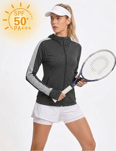 Wayleb Damen Laufjacke Sportjacke Langarm Trainingsjacke Kapuzenjacke Sweatjacke Atmungsaktive mit Daumenloch und Tasche Für Laufen Yoga Fitness Schwarz M