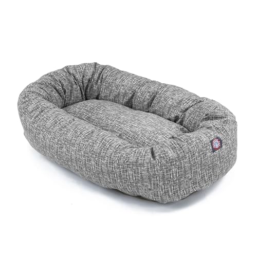 Image of Majestic Pet 32 Inch Bagel Calming Dog Bed Washable - Cozy Soft Round Dog Bed with Spine Support for Dogs to Rest Their Head - Fluffy Donut Puppy Mat 32x23x7 (Inch) Medium - Lt. Black