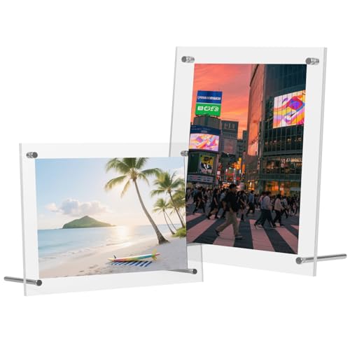 アクリルフォトフレーム 写真立て 額縁 トレカ スタンドタイプ 名刺 透明 卓上展示ピクチャー ポスター 絵画 賞状 記念日 縦横兼用 A5 B5 A4 (A4 335cm x 245cm, 直角)