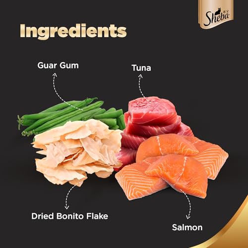Image of Sheba Premium Wet Cat Food for Adult, Fish Mix (Skipjack & Salmon), 35g Pouch (Pack of 4)