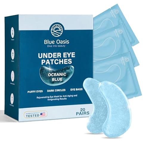 Blue Oasis Under Eye Patches for Puffy Eyes and Dark Circles - 20 Pairs Brightening Oceanic Blue, Hyaluronic Acid and Collagen Eye Care Gel Pads, Relaxing Self Care and Home Spa Gifts for Women Cover