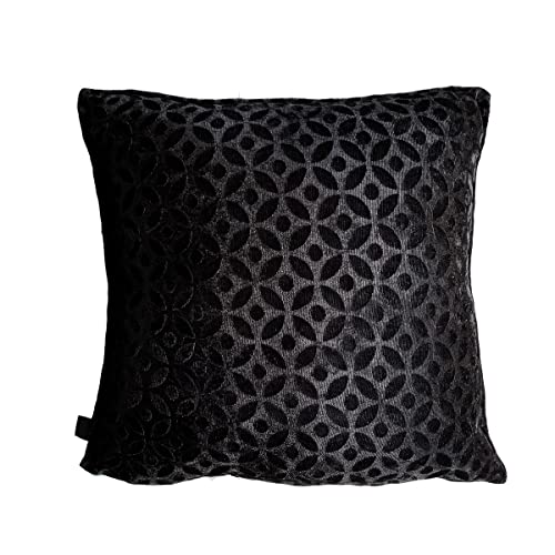Image of Reversable and Comfortable Velvet Soft Square Throw 5 Piece Cushions Cover Set for Sofa, Bed, Chair (16 X 16 Inch) Black Square