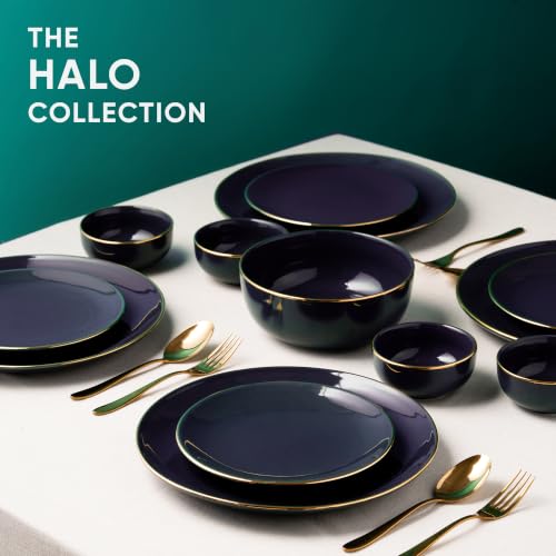 Image of Shay Ceramic Dinner Set, 21 Pcs, Blue Gold | Shay Goldline Series | Crockery Set for Dining Table | Dining Sets Crockery Items | Glossy Finish | Premium Ceramic (Blue Gold, 21 Pieces)