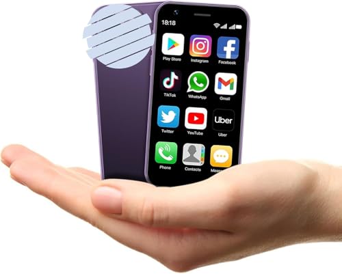 KIBOVAMO Mini Phone XS15 3.0inch Small Smartphone,2G+16G,Android 8.1 Super Cute Phone,Cute Palm Child Smartphone,Dual SIM,HD Cameras,Emergency Phone,Gift for Kid, 3Midnight purple