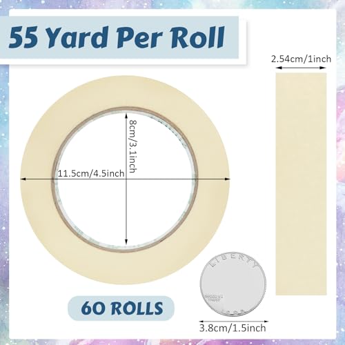 Image of Fainne 60 Rolls Masking Tape Bulk 1 Inch 55 Yards