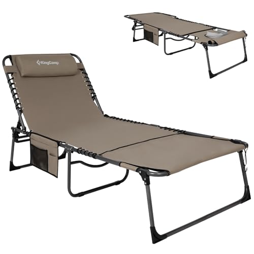 KingCamp Tanning Chair with Face Hole, Lounge Chairs Outdoor Folding Portable Comfy Adjustable...