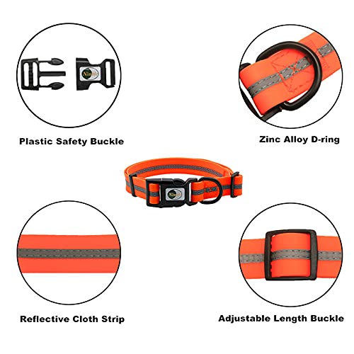 Image of Nimble Reflective Waterproof Dog Collar Adjustable Odor Resistant Easy Clean Pet Collar for Small Medium Large Dogs Night Walking Outdoor Rainy Use (Medium (11.81 inch-18.5 inchinches), Orange)