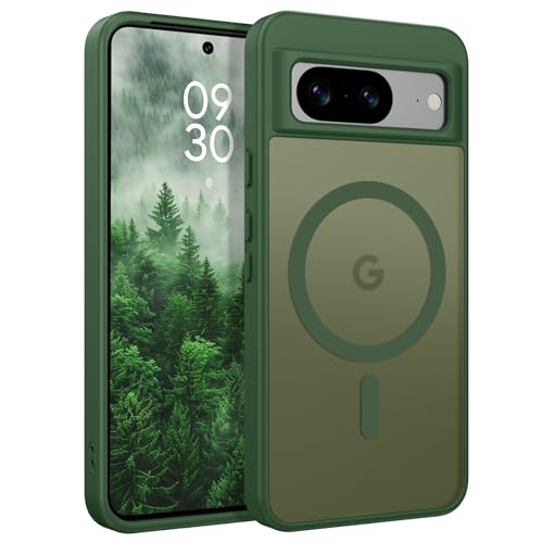 YINLAI for Google Pixel 8 Case Compatible with MagSafe Google Pixel 8 Magnetic Cases Slim Translucent Matte Skin Feeling Shockproof Protective Anti-Scratch Cover for Google Pixel 8 6.2 Green