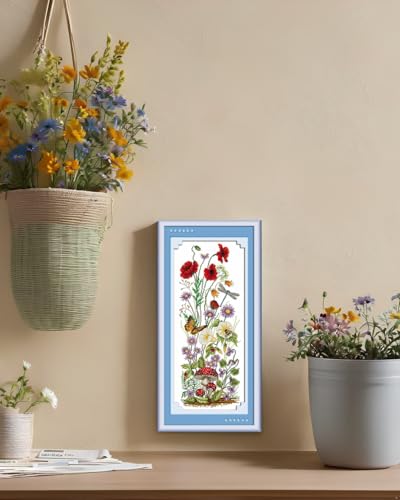 Image of CaptainCrafts Counted Cross Stitch Kits for Adults Spring Pattern Art Decor | Unprinted 14CT Fabrics, Butterfly Flowers Dragonfly Cross Stitching, DIY Hand Embroidery, Relaxing Crafts