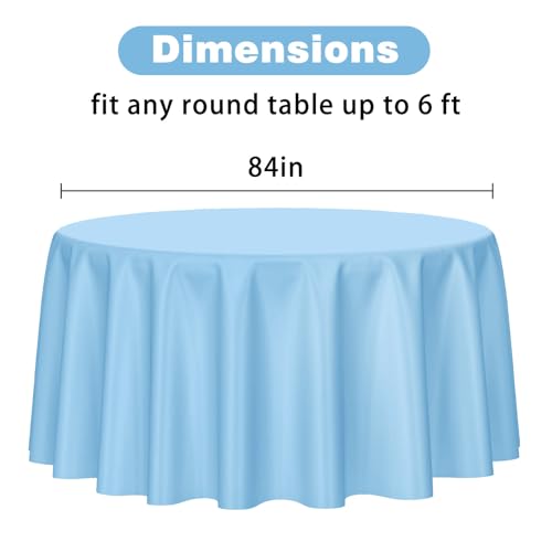 Image of Kopokita 2 Pack Light Blue Round Disposable Plastic Tablecloths 84 inch | Party Table Covers for Birthday, Wedding, Bridal, Baby Shower