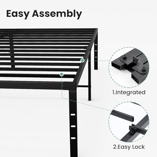 Image of Sweetcrispy King Size 16 Inch Platform Bed Frame, Heavy Duty Metal Foundation Frame, Noise-Free Sturdy Steel Slats, Underbed Storage, No Box Spring Needed, Quick Setup