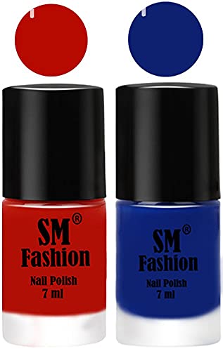 Image of Long Lasting Nail Polish | Nail Paint Combo 7 ml Each) - Set of 2 Red Orange-Blue