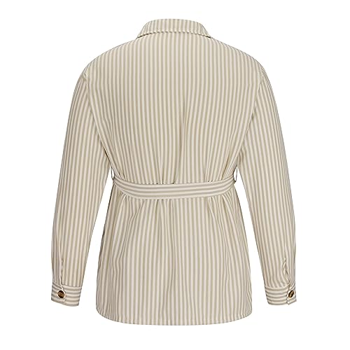 Xiaojmake Safari Jacket Men Belted Long Sleeve Button Down Corduroy Shirt Jacket Striped Midi-Length Cotton Coat with Pockets4