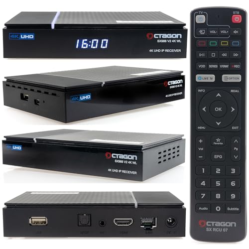 Octagon SX988 V2 4K UHD Linux Smart TV Receiver für Fernseher mit WLAN WiFi, TV Box, LAN, Mediathek, YouTube, Internet Radio, HDMI CEC, E2 Multiroom Client System