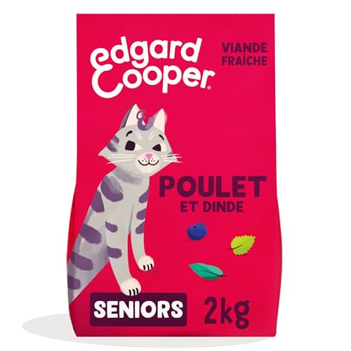 Edgard Cooper Croquettes pour Chat Senior Stérilisé, Senior, Dinde & Poulet 2kg, Sans céréales, Viande fraîche, Nourriture naturelle, Croquette Riche en protéines, Sans sucres ajoutés
