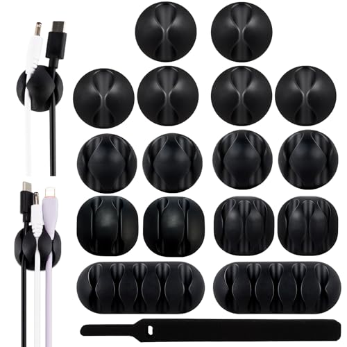 Organizador Adhesivo para Cables, 16 unidades, sujetadores negros para cables de escritorio, debajo de computadora, clips resistentes para gestión de cables en oficina en casa, TV, auto, mouse y mesita de noche miniatura 1