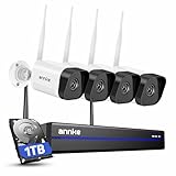 ANNKE 4K WLAN Überwachungskamera Set Aussen, 16CH Videoüberwachung mit 4X 8MP Wi-Fi Kamera und 1TB HDD NVR für 24/7 Aufnahme, 2-Wege-Audio, Smarter Personenerkennung, 30M IR Nachtsicht, IP66