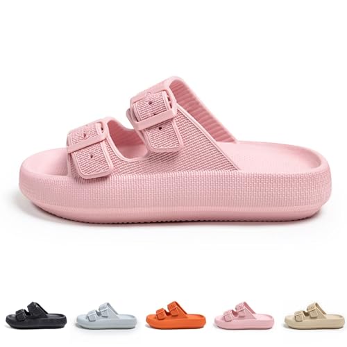 HOKUTO Cozy Slides Original Cloud Slippers, Unisex Doppelte Schnalle Weiche Sommer Strand Schuhe Sandalen (Rosa, Erwachsene, 38, Numerisch (von/bis), EU Schuhgrößensystem, 39, Breit)