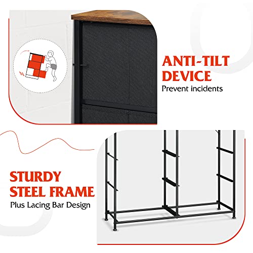 Wlive 9-Drawer Dresser, Fabric Storage Tower For Bedroom, Hallway, Nursery, Closet, Tall Chest Organizer Unit With Fabric Bins, Steel Frame, Wood Top, Easy Pull Handle, Rustic Brown Wood Grain Print #TOP5