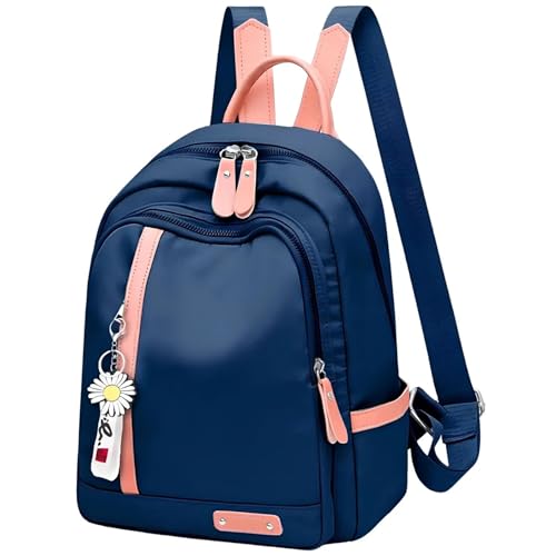 Mochila Feminina Escolar Trabalho Reforçada Bolsa Mulher Passeio Casual Ajustável Com Pingente (Azul-Marinho)
