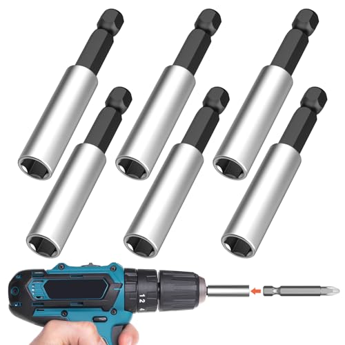 6 Stück Bithalter Magnetisch Hochwertiger Halterung Magnetisch Stark Bitverlängerungen 60mm Sechskantschaft Bit Verlängerung 1/4 Magnet Bithalter für Schlagschrauber Akkuschrauber