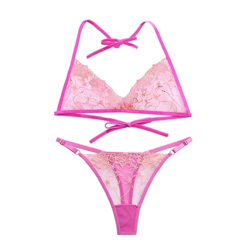 Image of SSoShHub Women Lingerie Set Lace Teddy Strap Babydoll Bodysuit Embroidery Bra and Panty Set