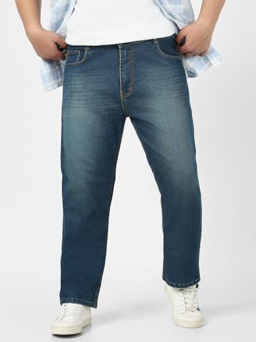 Image of Urbano Plus Men's Straight Fit Mid Rise Washed Jeans Stretchable