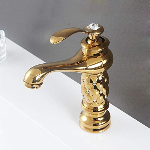 Badarmatur Badezimmer Waschtischarmaturen Classic Brass Diamant-Hahn einzigen Handgriff mit warmen und kalten Hahn Goldkristallmischer Waschtischarmaturen-3 Badarmatur Wasserhahn Badarmatur Cover