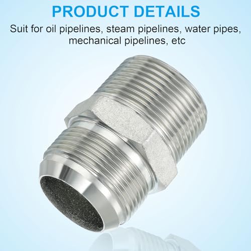 Image of PATIKIL Pipe Adapter Connector 1-5 /8 inch Male 74 Flare JIC x 1-1 /4 inch Male R Pipe Fitting 2 Pcs Oil Feed Restrictor Fitting Hydraulic Connector for Oil Steam Water Pipelines System