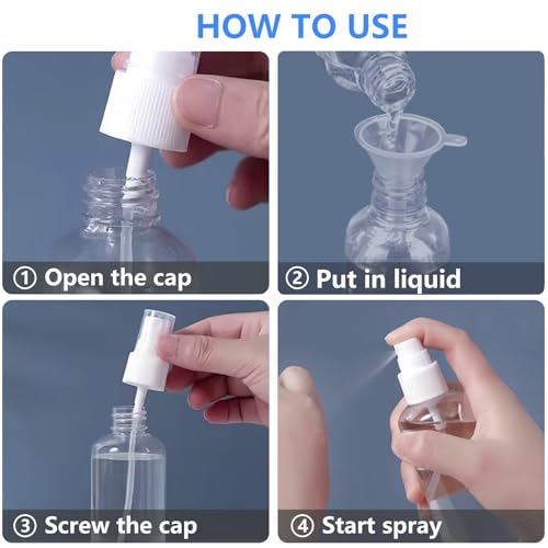 4 Pack 1 Oz (30ml) Mini Spray Bottles Clear Travel Size Spray Bottles Leak Proof with Funnels and Labels4