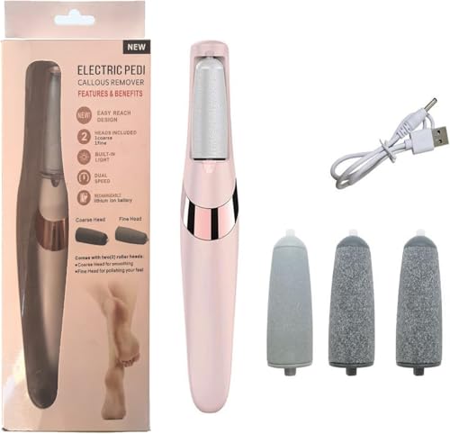 Rapeuse Pieds Electrique, Ponceuse Pied, Rape Pedicure Rechargeable, avec 4 Rouleaux de Rechange, 2 Vitesses et Lumière LED, pour Eliminer Les Pieds Peaux...