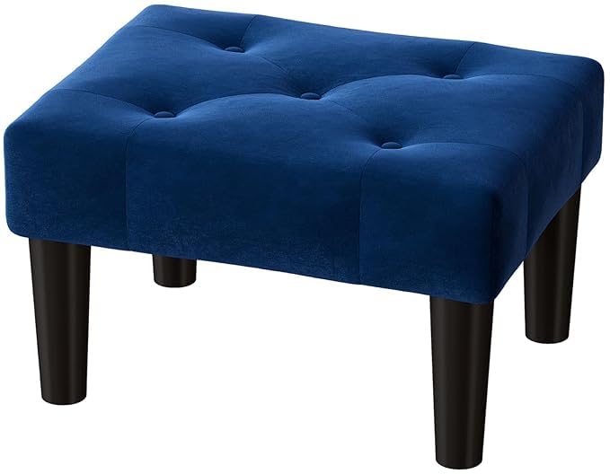 Decoration Crown Rectangular Shape Small Footrest Stool Velvet Fabric Pouf with Padded Seat Wooden Ottoman Seating Step Stool for Living Room Bedroom (Set of 1, Blue) (B0D41QS1HJ) Amazon Price History, Amazon Price Tracker