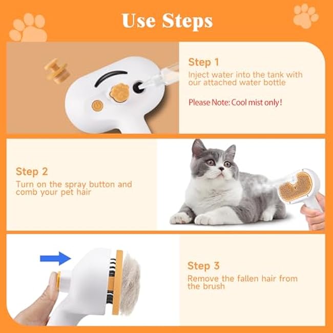 Pet Steam Brush for Dog & Cat ¨C 3-in-1 Spray Hair Removal Comb ¨C Steam for Shedding & Grooming ¨C Water Brush for Long & Short Haired Pets ¨C Spritz Defur Comb ¨C Includes Waterless Shampoo-3IOK2LOd