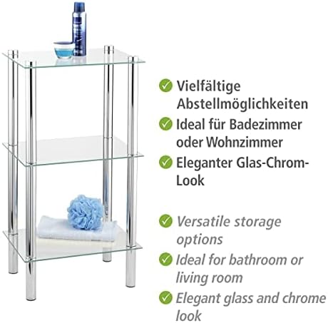 Wenko Exclusiv Yago 15851100 Household- and Bathroom-Shelf with 3 Glass Shelves 40x30x74 cm Chrome