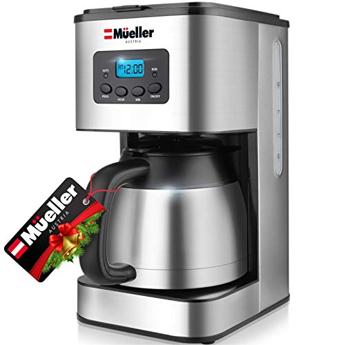 Mueller Austria Ultra Brew Thermal Coffee Maker, 8 cup (34oz) Carafe, Keep Warm, Auto Shut-Off, LCD Display Coffee Machine, Programmable, Delay Brew Function, Stainless Steel (Renewed)