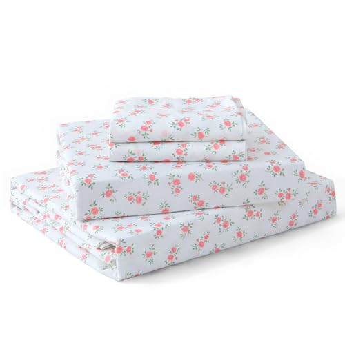 Image of MUXHOMO Full Size 4 Piece Sheet Set, Soft Breathable Bed Sheet Set for Bedroom with Deep Pocket Up to 16 inch, Wrinkle-Free & Cooling Bedding for Oeko-TEX Certified - Floral Pink