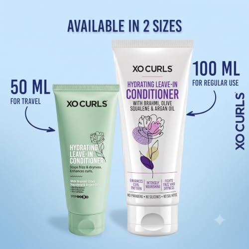 Image of XO Curls Hydrating Leave In Conditioner for Dry and Frizzy Hair. With Brahmi, Olive Squalene & Argan Oil For Frizz-Free, Soft Curly and Wavy Hair. Leave in Conditioner for Curly Hair Women - 100ml