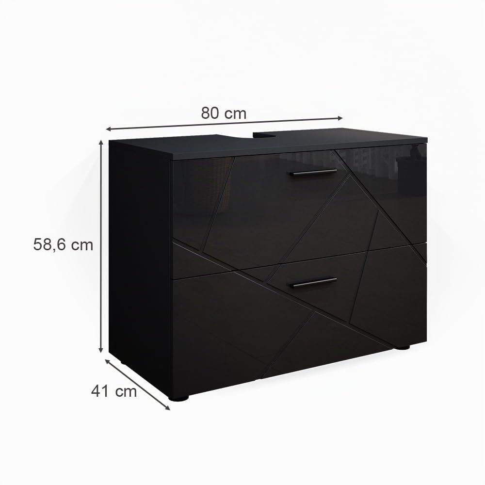 Vicco Mueble bajo Lavabo Irma, Antracita Alto Brillo, 80 x 58.6 cm | apto para instalación sobre el sifón con aberturas de ventilación