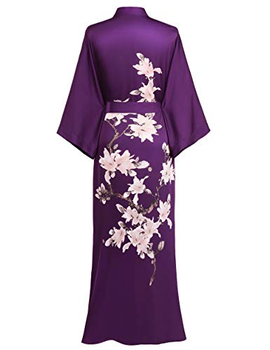 Image of BABEYOND Kimono Robe Cover up with Box Long Floral Satin Sleepwear Silky Bathrobe Bachelorette Robe