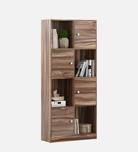 Image of Rustic Semi-Open Book Shelf | Engineered Wood | 8 Shelves | Asian Walnut Finish | Matte | Free Standing | Study & Home Office | Knock Down | 3-Year Warranty