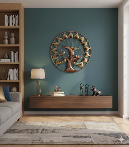 Image of Bharat Art Metal Iron Ring Tree Wall Hanging | Multicolor Decorative Wall Art for Home, Living Room, Bedroom, Office & Cafe | 30 x 2 x 30 Inch | W237