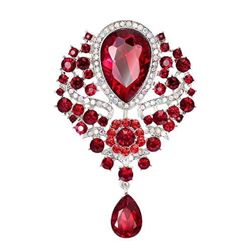 Broche strass rouge et grand cristal vintage pour robe de cocktail élégante