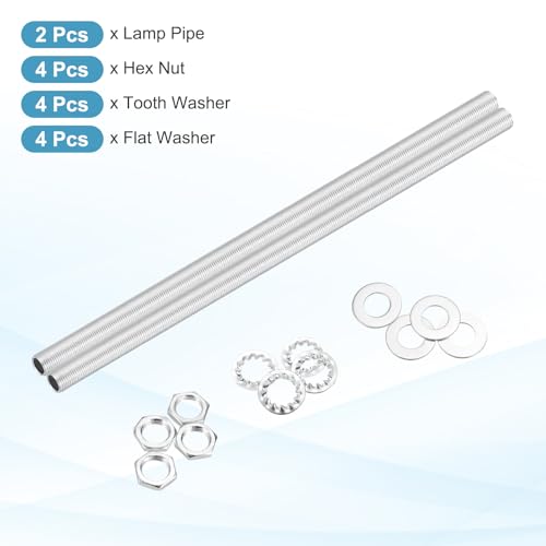 Image of MECCANIXITY 14Pcs 15.4 inch Lamp Pipe Nipples Kit with Hex Nuts Washers, M10 Fine Threaded Hollow Tube Repair Hardware Fasteners Assortment for Assembly Chandelier Ceiling Lamp DIY, Silver