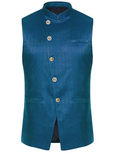 YiZYiF Men's Casual Nehru Jacket Business Vests Asymmetrical Waistcoat Mandarin Collar Suit Vest