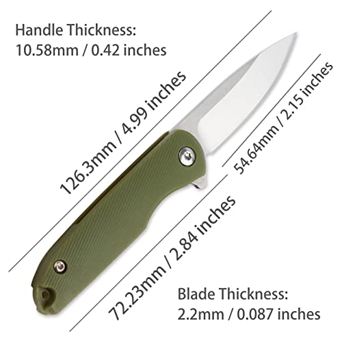 Tenchilon T28 Mini Flipper Folding Pocket Knife, 2.1 Inch Blades, Contoured Abs Handle With Liner Lock, Micro Small Little Utility Edc Knives (Green) #TOP1